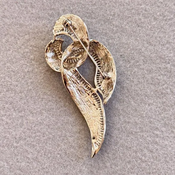 Brooch Ribbon Aurora Borealis Rhinestones Silver Tone Heavy Bling Sparkle - Picture 6 of 7